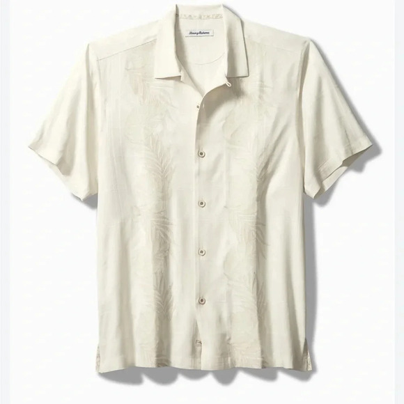 Tommy Bahama Del Palms Embroidered Silk Camp Shirt Button Down Off White XXL - Picture 1 of 6